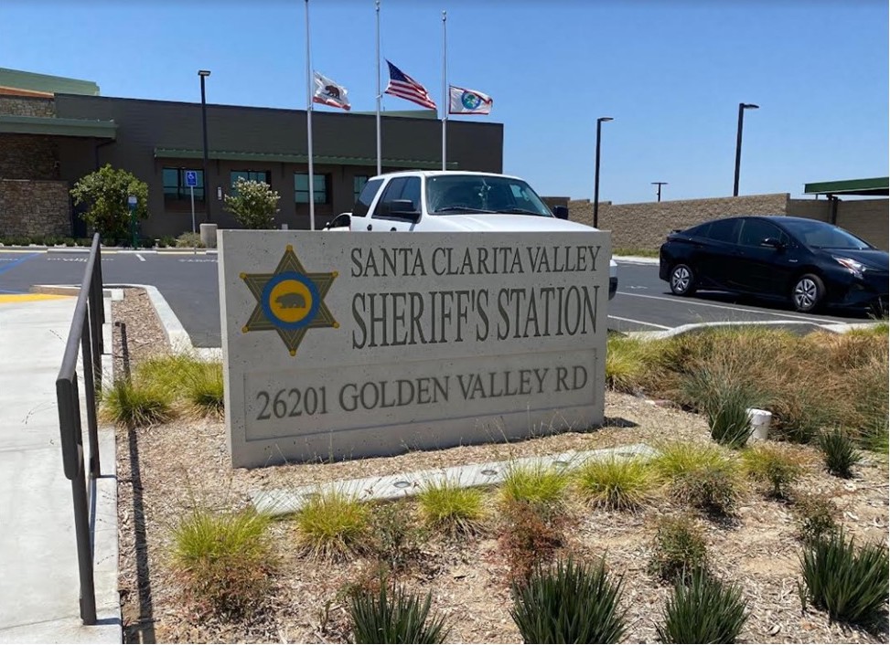 Santa Clarita Valley Sheriffs station written on granite
